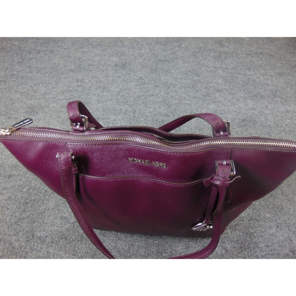 Michael‎ Kors Jet Set Tote Bag Saffiano Leather Plum Purple Zipper Closure MK